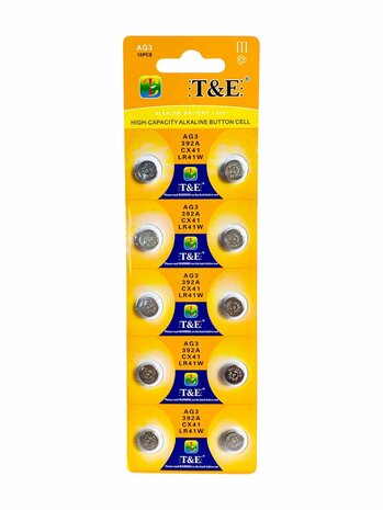 Batterien AG 3 / 392A Alkaline - 5 x 10 Streifen - 50 St&uuml;ck Knopfzelle + 4 St&uuml;ck AA Deleex