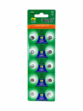 Batterijen AG 4 / 377A Alkaline - 5 x 10 strips - 50 stuks knoopcel + 4 stuks AA Deleex
