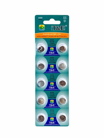 Batteries AG 6 / LR69 Alkaline - 5 x 10 strips - 50 pieces button cell + 4 pieces AA Deleex