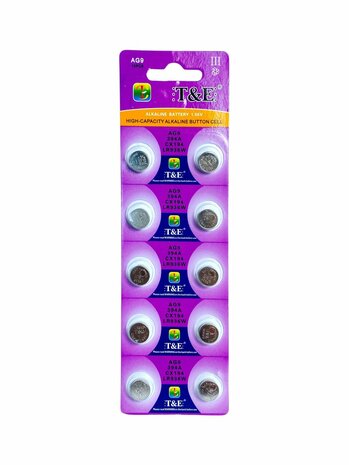 Batteries AG 9 / LR45 Alkaline - 5 x 10 strips - 50 pcs button cell + 4 pcs AA Deleex