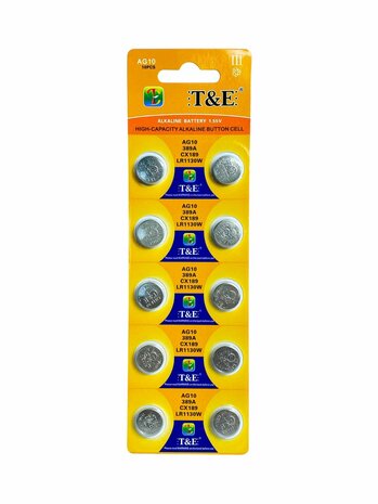 Batterijen AG 10 / LR1130W Alkaline - 5 x 10 strips - 50 stuks knoopcel + 4 stuks AA Deleex