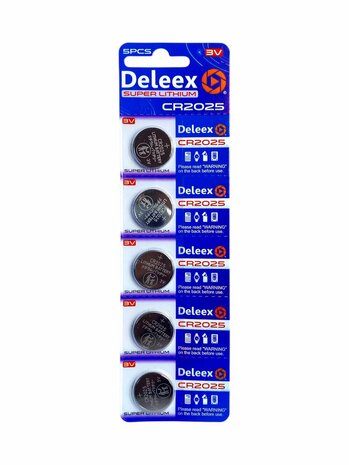 Batterijen CR2025 super lithium - 5 x 5 strips - 25 stuks knoopcel + 4 stuks AA Deleex