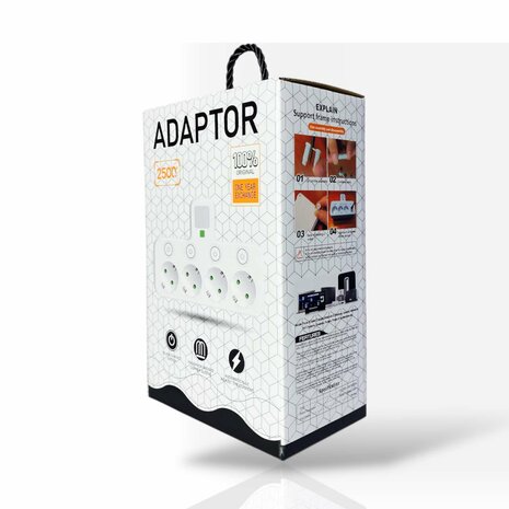 EU-stekkerdoos met 3 stopcontacten, 2 USB-poorten + 1 USB-C - 2500W