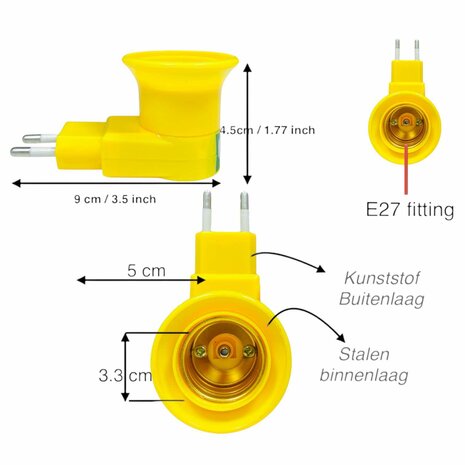 Stekker EU met E27 fitting + aan/uit schakelaar E27 - mix -