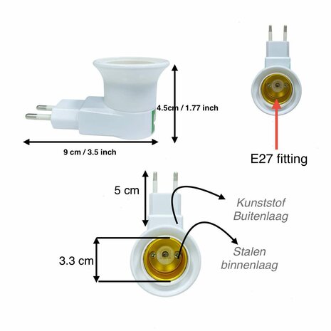 Stekker EU met E27 fitting + aan/uit schakelaar E27 - mix -