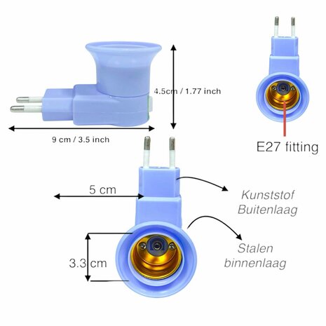 Stekker EU met E27 fitting + aan/uit schakelaar E27 - mix -