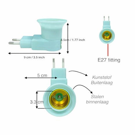 Stekker EU met E27 fitting + aan/uit schakelaar E27 - mix -