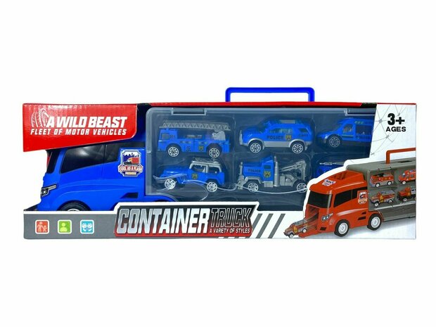 Vrachtwagen set Politie - transporter - 6-delig set - truck koffer - 36.4 cm