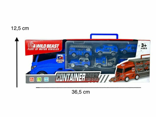 Vrachtwagen set Politie - transporter - 6-delig set - truck koffer - 36.4 cm