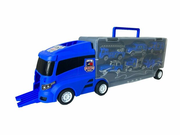 Vrachtwagen set Politie - transporter - 6-delig set - truck koffer - 36.4 cm