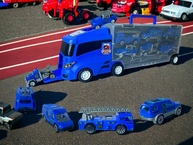 Vrachtwagen set Politie - transporter - 6-delig set - truck koffer - 36.4 cm