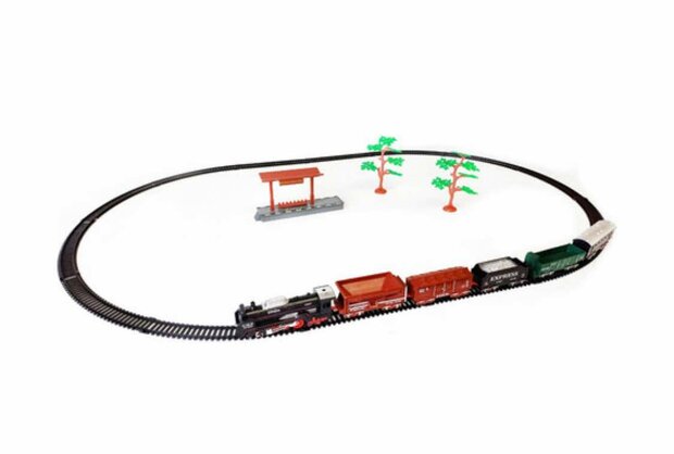 Elektrische trein - Klassieke Stoomlocomotief - Met Wagons, Spoor en LED licht - Spoorwegwagen - 23 delen