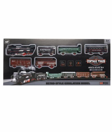 Elektrische trein - Klassieke Stoomlocomotief - Met Wagons, Spoor en LED licht - Spoorwegwagen - 23 delen