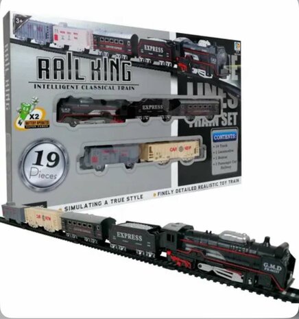 Elektrische trein - Klassieke Stoomlocomotief - Met Wagons, Spoor en LED licht - Spoorwegwagen - 19 delen