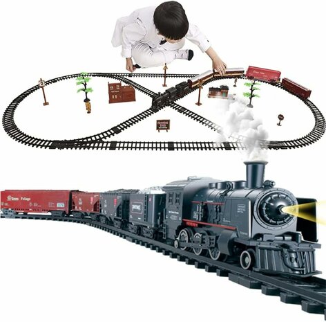 Klassieke  trein Elektrische - Met Wagons, Spoor en LED licht - Spoorwegwagen - 17 delen ( 103X78 cm )