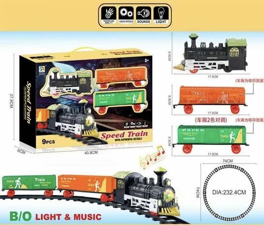 Elektrische trein - Klassieke - Met Wagons, Spoor en LED licht - Spoorwegwagen - 9 delen ( 74X74 cm )