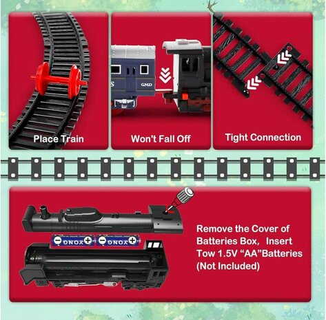 Elektrische trein - Klassiek - Met wagons, rails en ledverlichting - Railwagon - 19-delige vintage trein