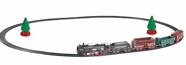 Elektrische trein - Klassiek - Met wagons, rails en ledverlichting - Railwagon - 19-delige vintage trein