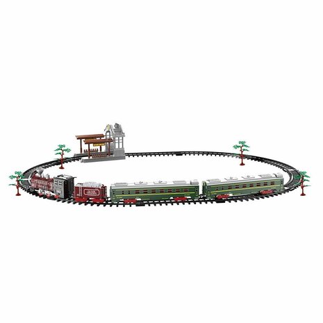 Elektrische trein - Klassieke - Met wagons, rails, muziek en led verlichting - Spoorrijtuig - 19 onderdelen vintage trein