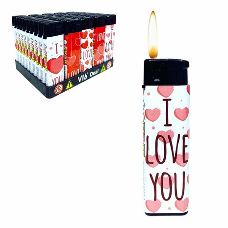 Aanstekers - I Love U &ndash; Navulbaar &amp; Verstelbaar - 50 stuks Hartjes 