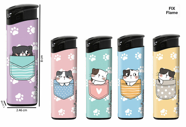 Aanstekers Pocket Cats &ndash; Schattige  katten print - Fix Flame Aanstekers 50 stuks per tray 