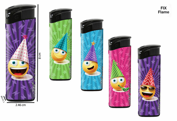 Aanstekers Pocket Cats &ndash; Schattige  Emoji Print - Fix Flame Aanstekers 50 stuks per tray 