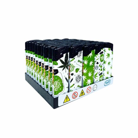 Aanstekers - verstelbaar vlam met Ganja Weed Print - 50 stuks - cannabis design lighters 