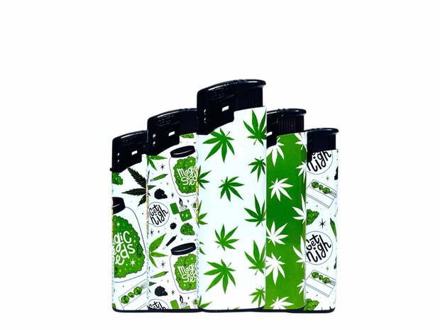 Aanstekers - verstelbaar vlam met Ganja Weed Print - 50 stuks - cannabis design lighters 