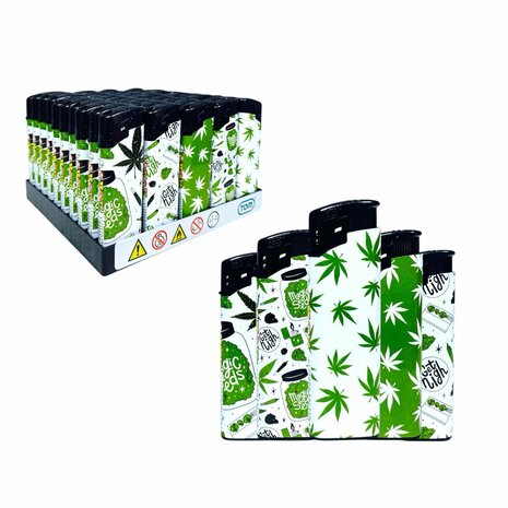 Aanstekers - verstelbaar vlam met Ganja Weed Print - 50 stuks - cannabis design lighters 