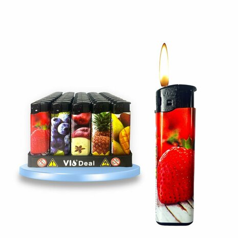 Elektrisch Klik Aansteker - 50 stuks - navulbare &amp; verstelbaar vlam met fruitprint