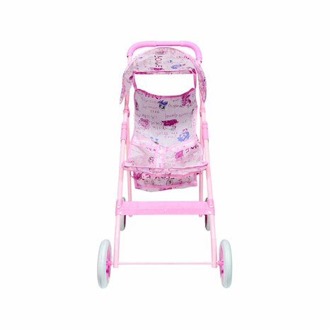 Poppenwagen roze gestipt