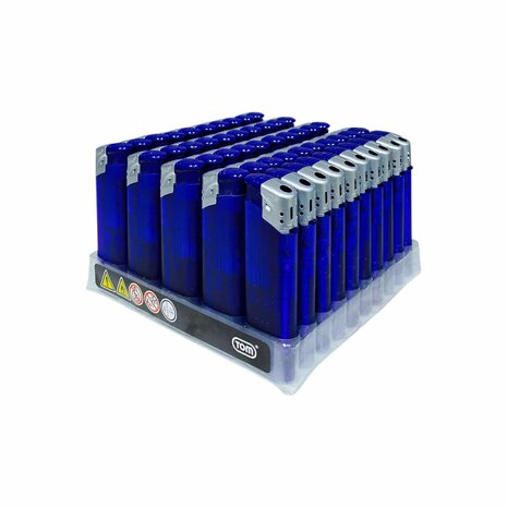 Elektrische Aanstekers - Donker blauw Transparant 50 stuks - Verstelbare &amp; navulbaar - Bedrukbaar 