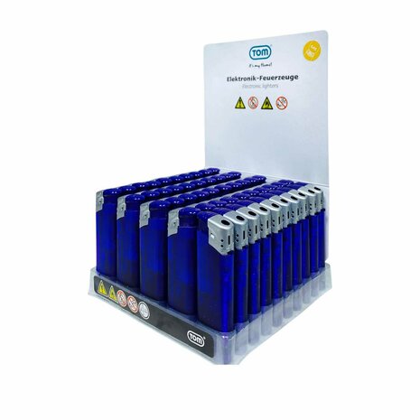Elektrische Aanstekers - Donker blauw Transparant 50 stuks - Verstelbare &amp; navulbaar - Bedrukbaar 