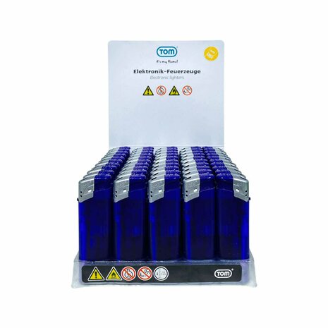 Elektrische Aanstekers - Donker blauw Transparant 50 stuks - Verstelbare &amp; navulbaar - Bedrukbaar 