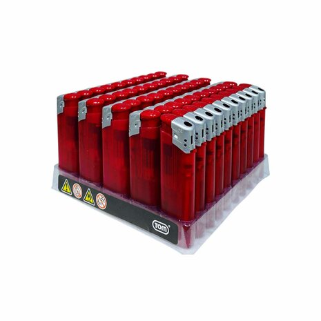 Elektrische Aanstekers - Rood Transparant 50 stuks - Verstelbare &amp; navulbaar - Bedrukbaar 