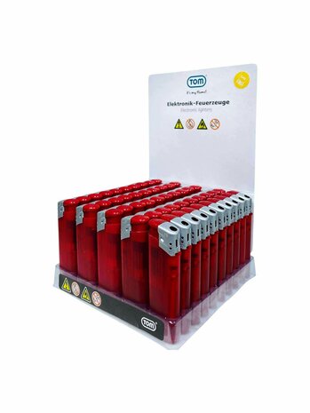 Elektrische Aanstekers - Rood Transparant 50 stuks - Verstelbare &amp; navulbaar - Bedrukbaar 