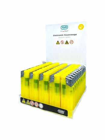 Elektrische Aanstekers - Geel Transparant 50 stuks - Verstelbare &amp; navulbaar - Bedrukbaar 