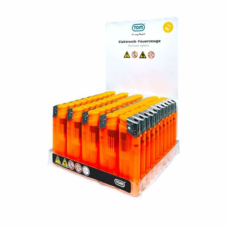Elektrische Aanstekers - Oranje Transparant 50 stuks - Verstelbare &amp; navulbaar - Bedrukbaar 