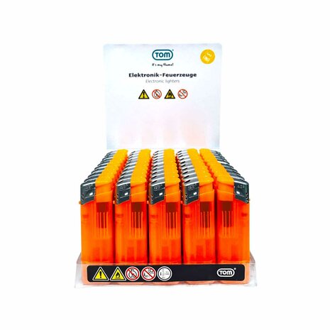 Elektrische Aanstekers - Oranje Transparant 50 stuks - Verstelbare &amp; navulbaar - Bedrukbaar 