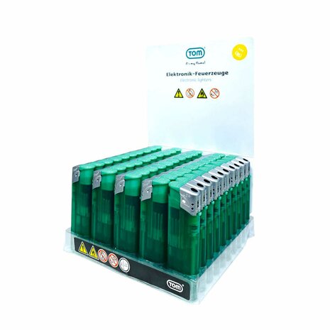 Elektrische Aanstekers - Donker Groen Transparant 50 stuks - Verstelbare &amp; navulbaar - Bedrukbaar 