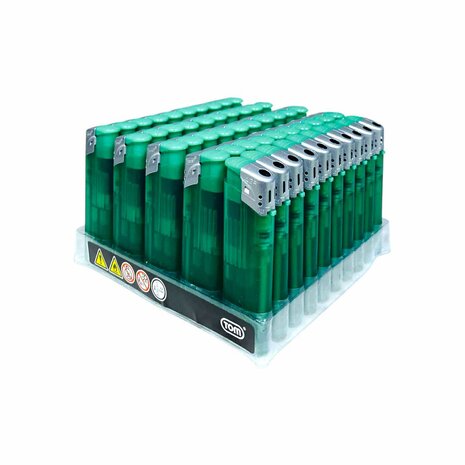 Elektrische Aanstekers - Donker Groen Transparant 50 stuks - Verstelbare &amp; navulbaar - Bedrukbaar 