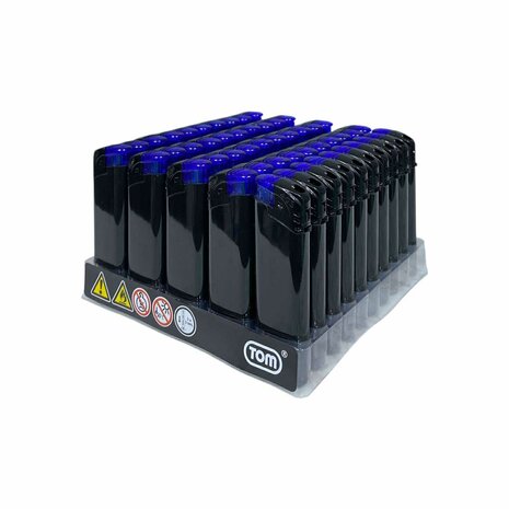 Elektrische Aanstekers - TC Blue - Zwart - 50 stuks - Verstelbare &amp; navulbaar - Bedrukbaar 