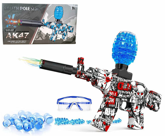 Gel Blaster AK47 Rood - Luminous Silencer met Led licht - compleet set - oplaadbaar - 45 cm 