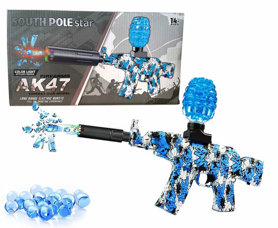 Gel Blaster AK47 - Luminous Silencer met Led licht - compleet set - oplaadbaar - 45 cm Blauw
