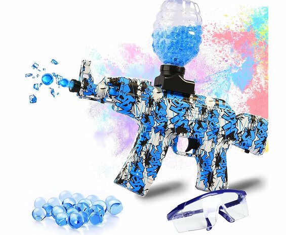 Gel Blaster AK47 - Luminous Silencer met Led licht - compleet set - oplaadbaar - 45 cm Blauw