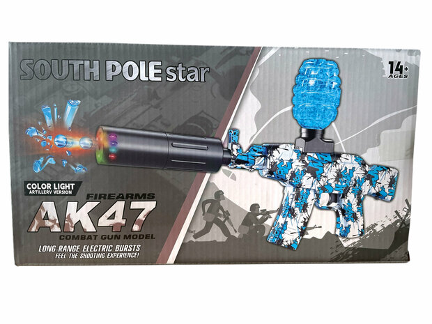 Gel Blaster AK47 - Luminous Silencer met Led licht - compleet set - oplaadbaar - 45 cm Blauw