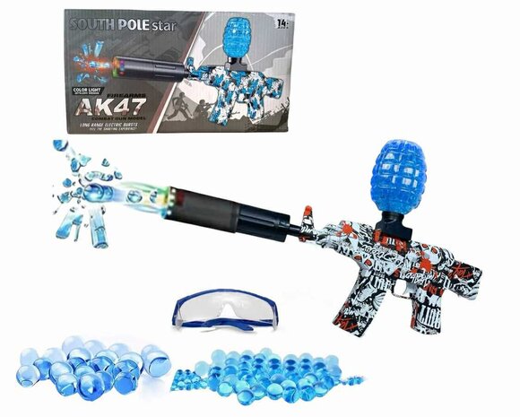 Gel Blaster AK47 Rot - Leuchtender Schalld&auml;mpfer mit LED-Licht - Komplettset - Wiederaufladbar - 45 cm