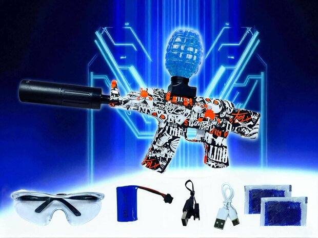 Gel Blaster AK47 Rot - Leuchtender Schalld&auml;mpfer mit LED-Licht - Komplettset - Wiederaufladbar - 45 cm