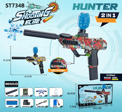 Shooting Elite Gel Blaster - HUNTER- LED LIGHT - compleet set + pijlen - 5000 balletjes - oplaadbaar - 42.5 CM