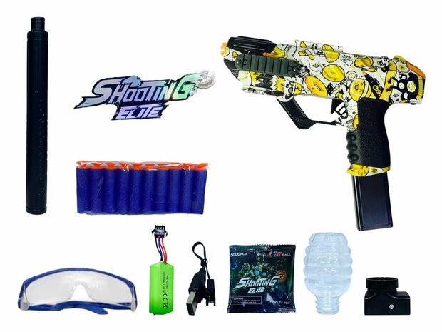 Shooting Elite Gel Blaster 2-en-1 - Hunter - Lumi&egrave;re LED - Billes de gel + Fl&egrave;ches - 5000 billes - Rechargeable - 42,5 cm